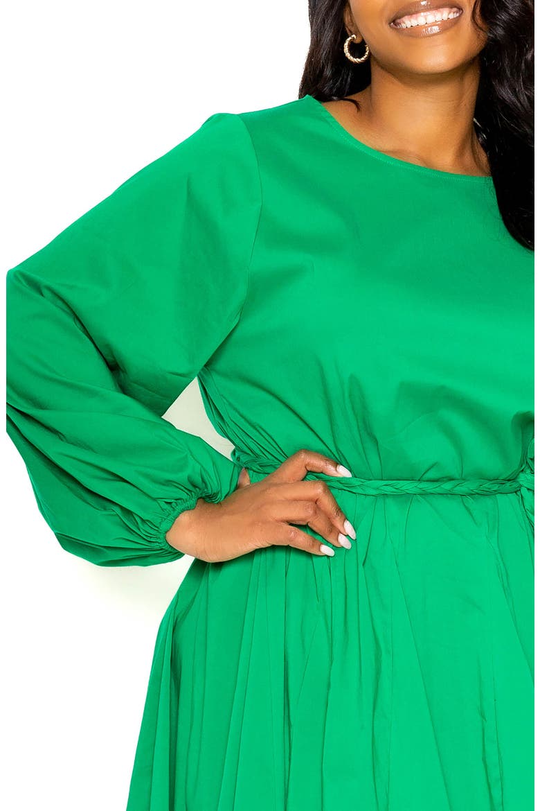Tie Belt Long Sleeve A-Line Dress, Alternate, color, GREEN