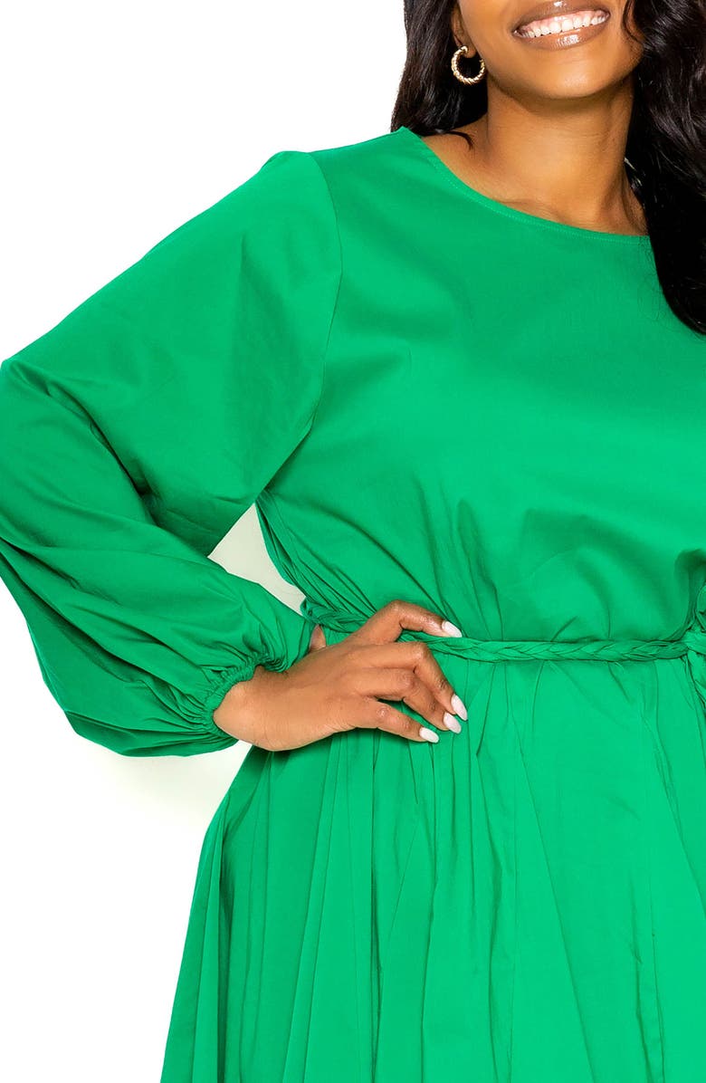 BUXOM COUTURE Tie Belt Long Sleeve A-Line Dress, Alternate, color, 