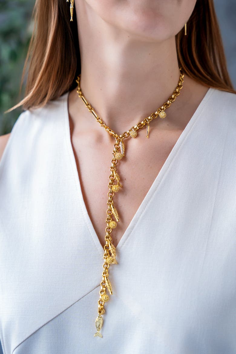 Fish Charm Convertible Necklace, Alternate, color, Gold