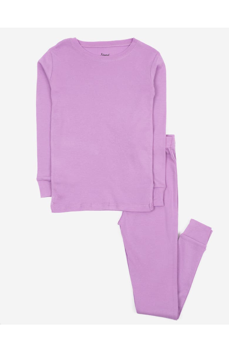 Leveret Kids Cotton Two-Piece Pajamas, Stripes, Solids & Tie Dye, Main, color, Purple