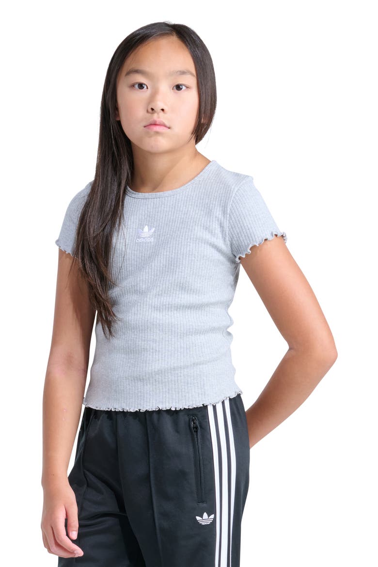 Kids' Lettuce Edge Cotton Rib T-Shirt, Alternate, color, GRY HEATHR