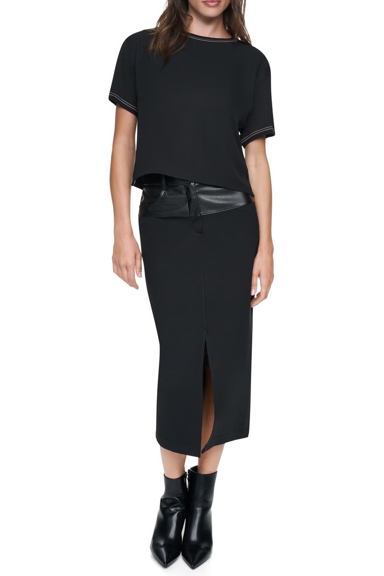 Contrast Stitch Dolman Sleeve Mixed Media Top, Alternate, color, BLACK
