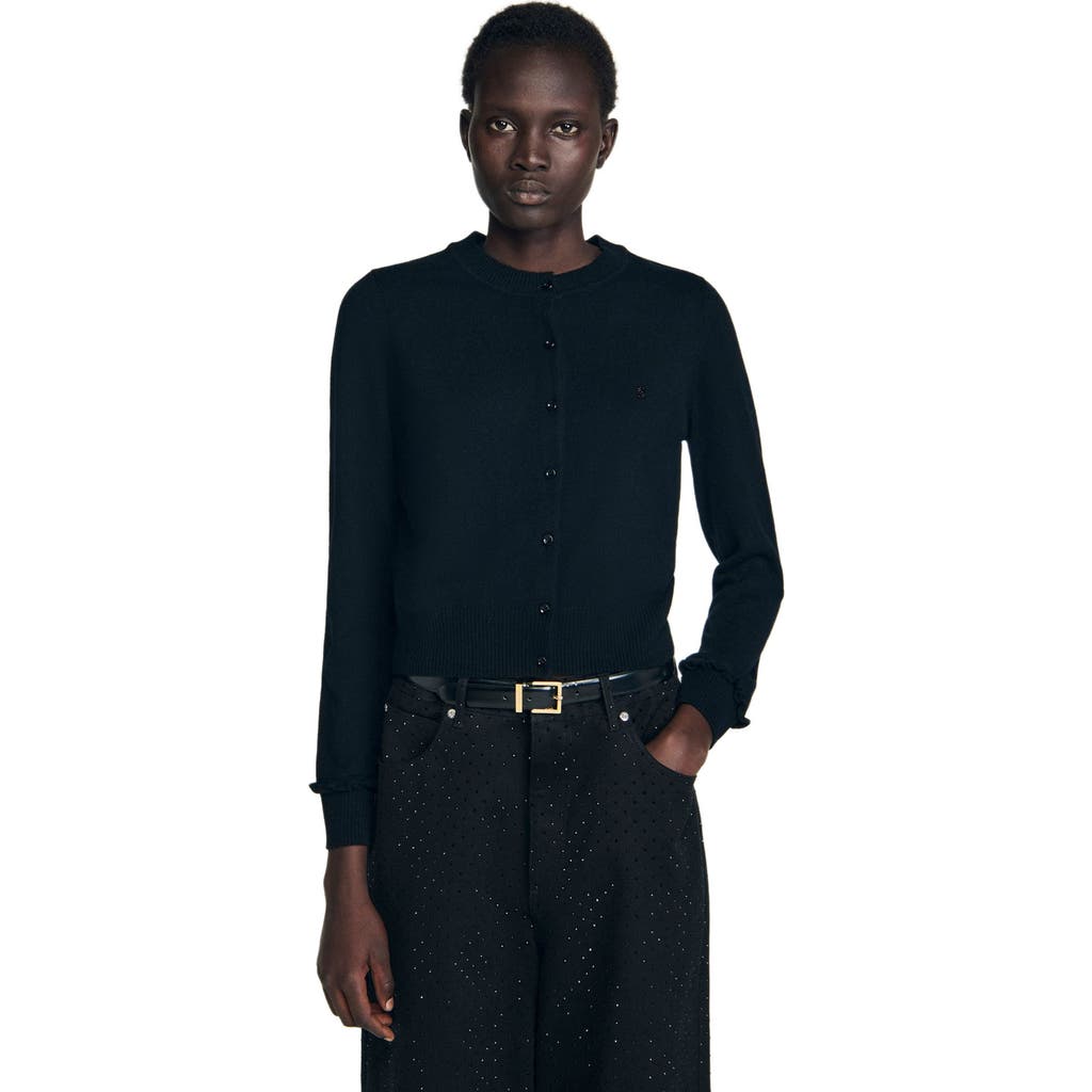 Sandro Emile Ruffled Cardigan In Black