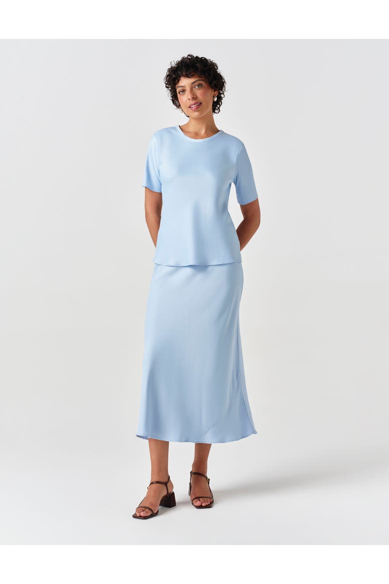 Ria Short Sleeve Satin Top, Alternate, color, Light Blue
