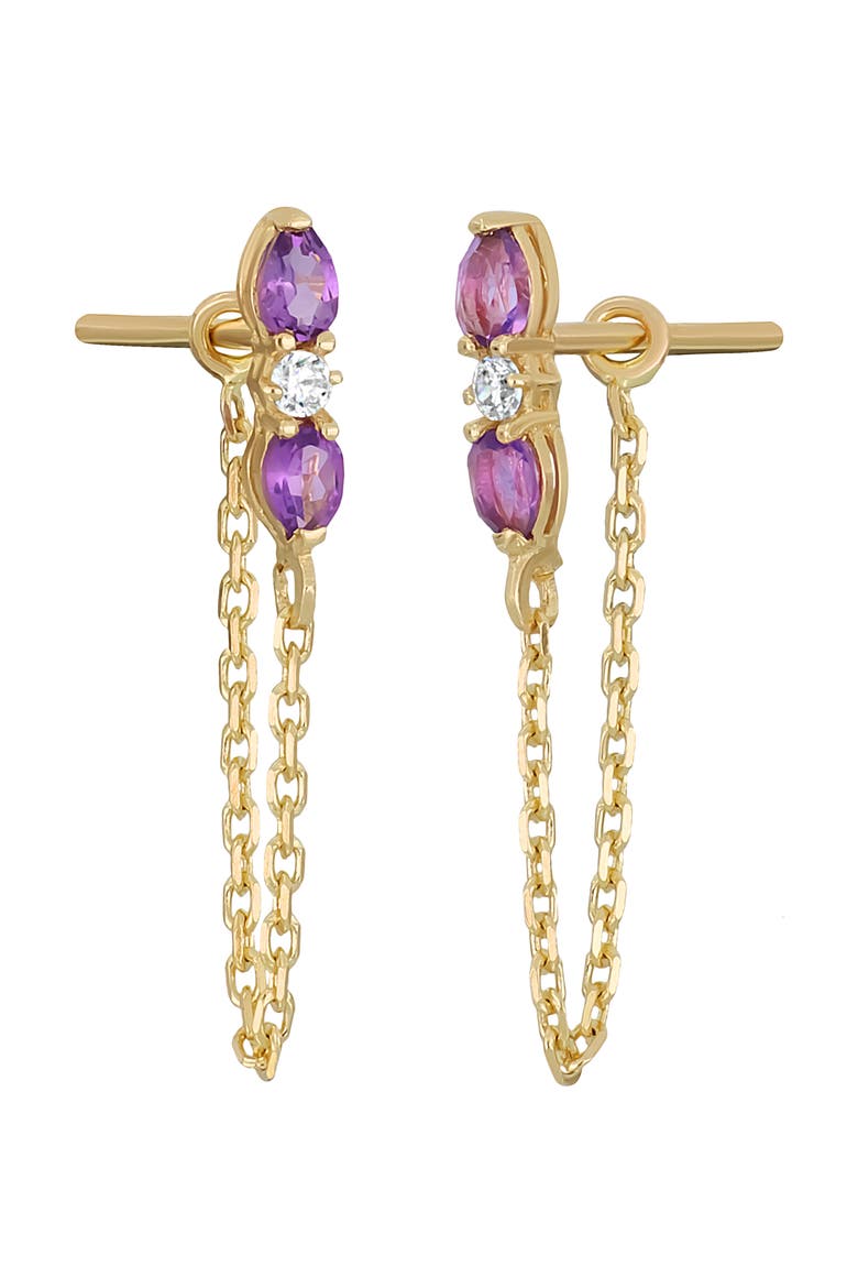 14K Yellow Gold Color Semiprecious Stone & Diamond Chain Drop Earrings, Main, color, 14K YELLOW GOLD AMETHYST