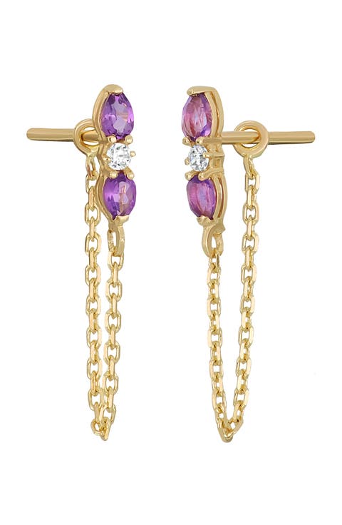 14K Yellow Gold Color Semiprecious Stone & Diamond Chain Drop Earrings