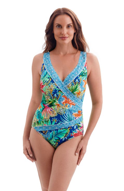 Pide Side Shirred Surplice Long Torso One-Piece Swimsuit