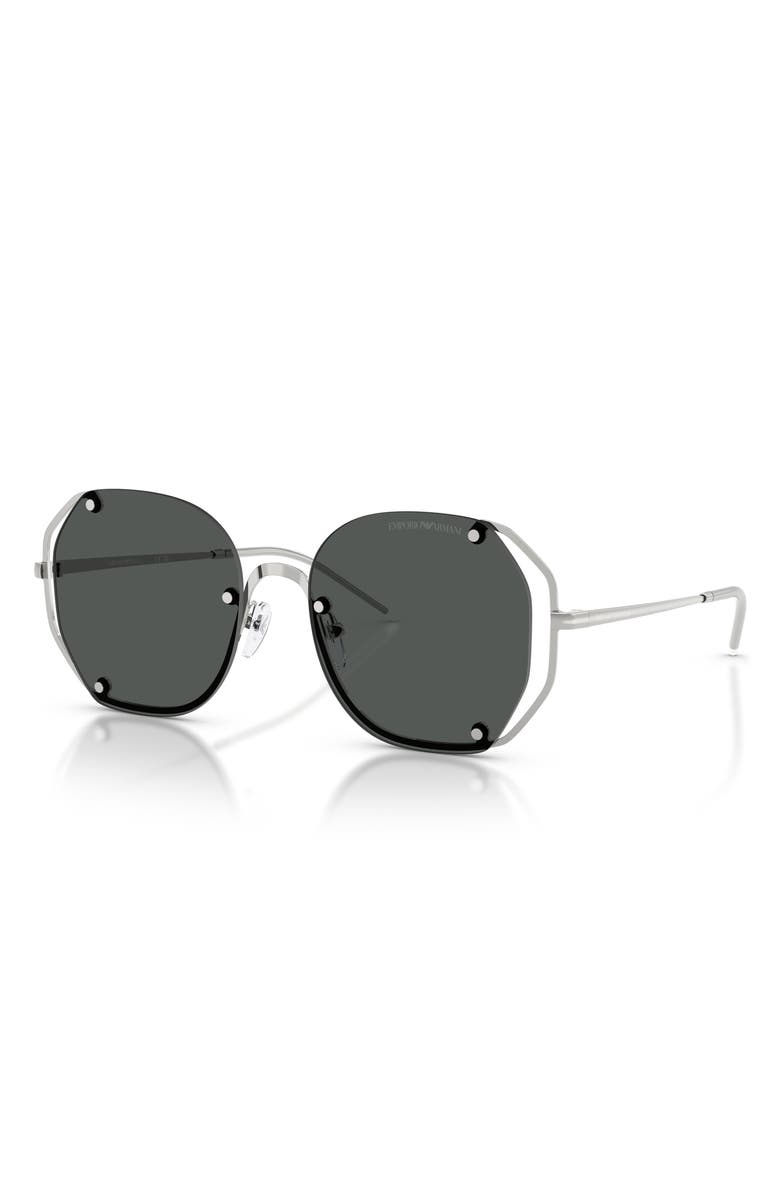 Emporio Armani 54mm Irregular Sunglasses, Alternate, color, Shiny Silver / Dark Grey
