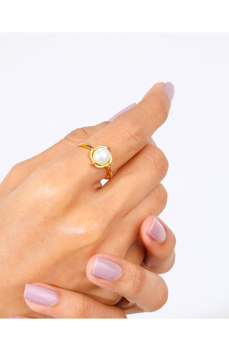YS GEMS Cultured Pearl & Ruby Ring, Alternate, color, White