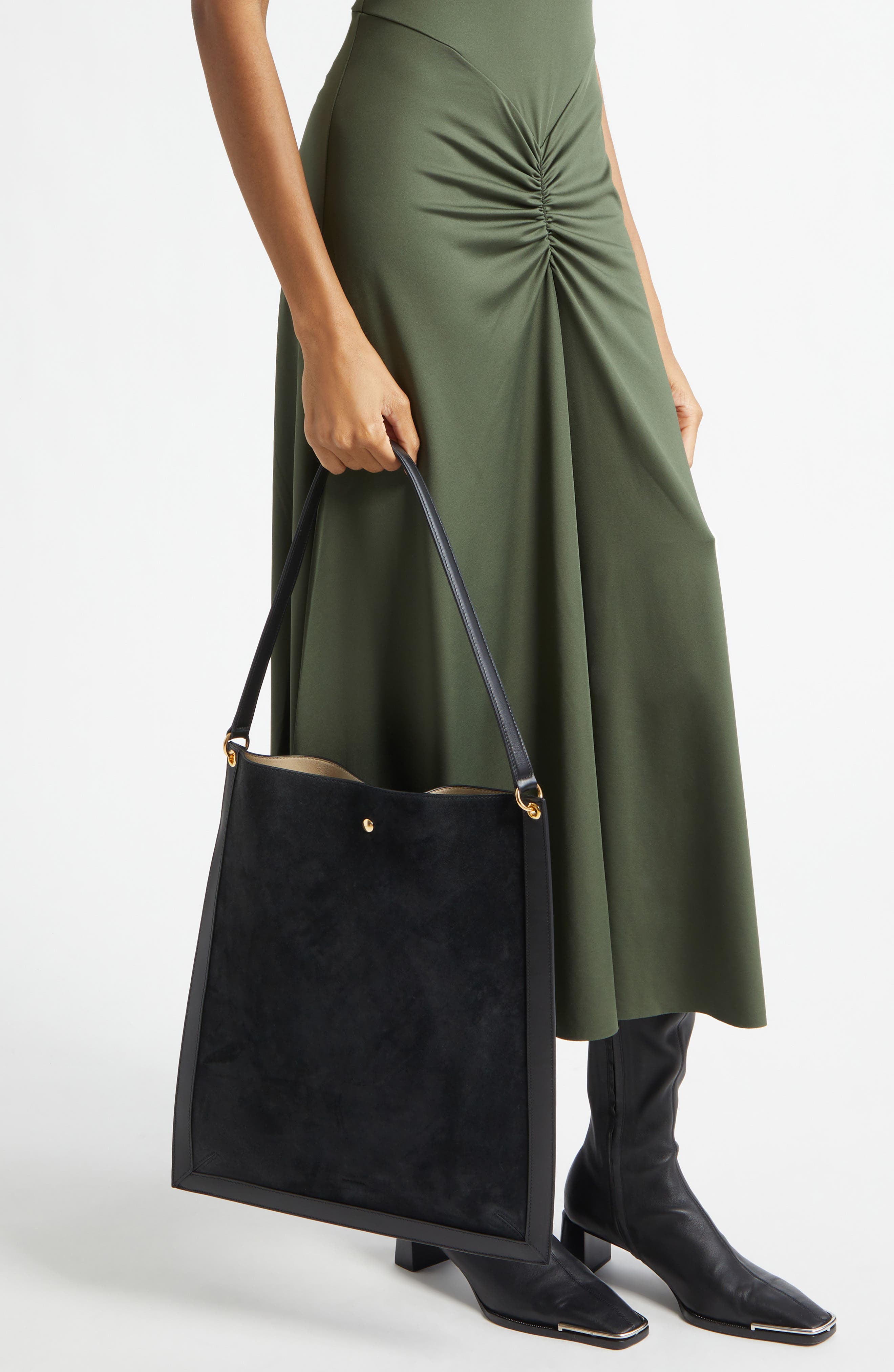 Wandler Penny Tote Bag, Alternate, color, Black Suede/ Black 3298