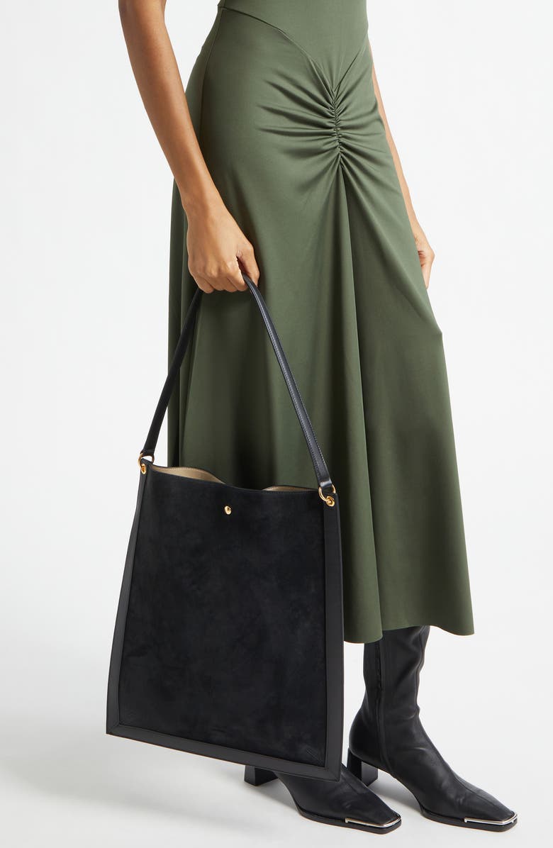 Wandler Penny Tote Bag, Alternate, color, Black Suede/ Black 3298