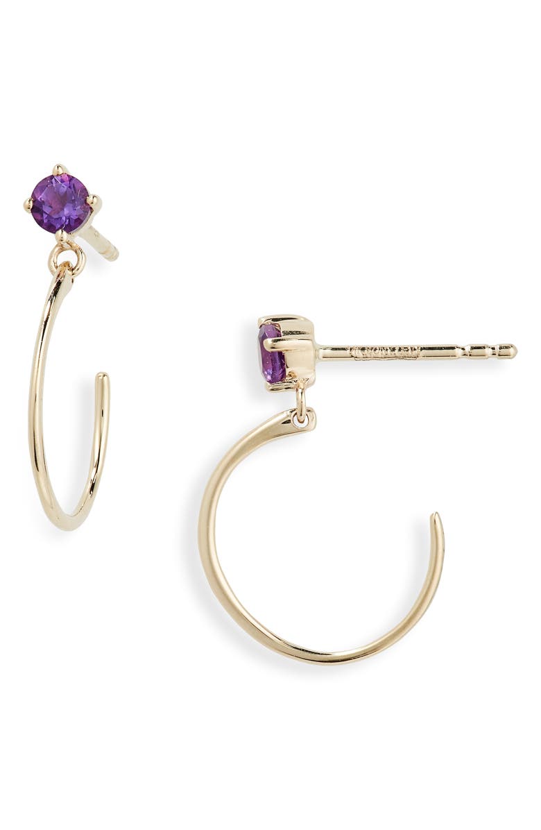 Bony Levy 14K Gold Amethyst Hoop Earrings, Main, color, 