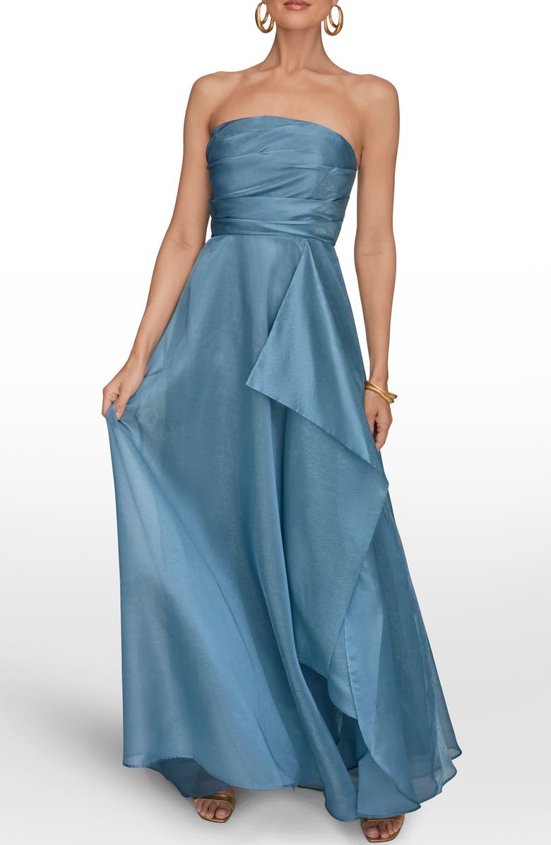 Donna Karan New York Strapless Ruffle Gown, Alternate, color, Washed Indigo
