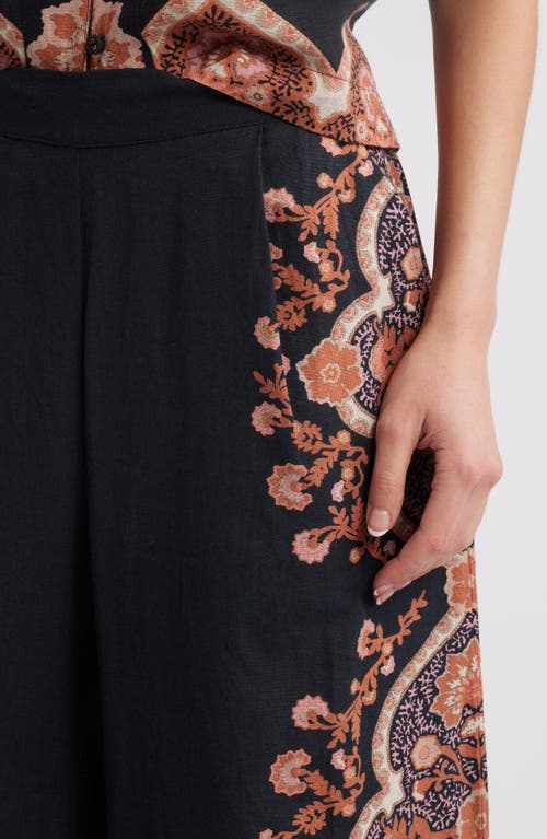 Cleobella Martin Medallion Print Cotton & Linen Wide Leg Pants In Dark Lagos