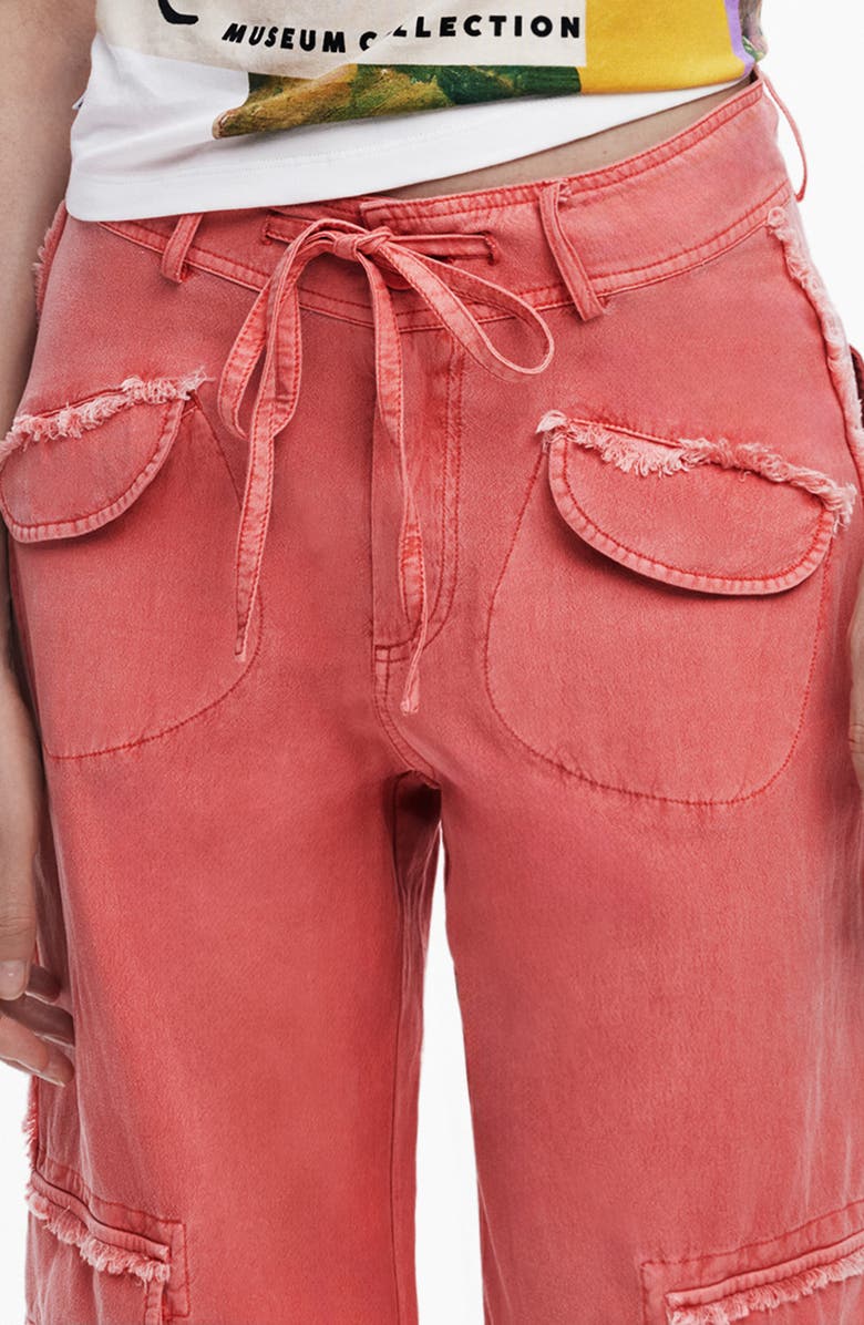 Desigual Fluid Cotton Blend Cargo Pants, Alternate, color, Pink