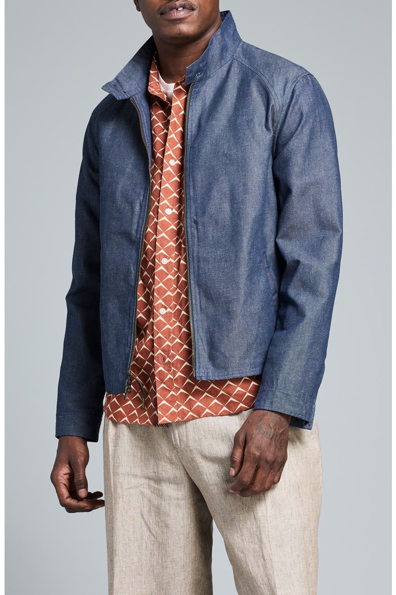 Waxed Denim Harrington Jacket, Main, color, INDIGO
