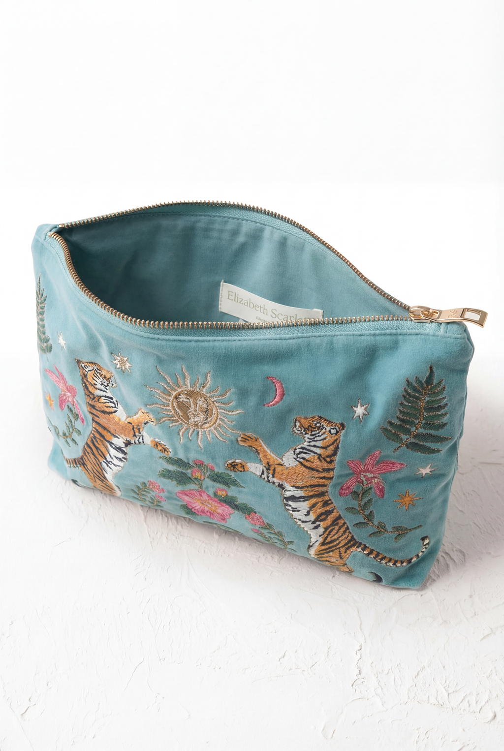 Elizabeth Scarlett Celestial Tiger Velvet Everyday Pouch, Alternate, color, Dusky Teal
