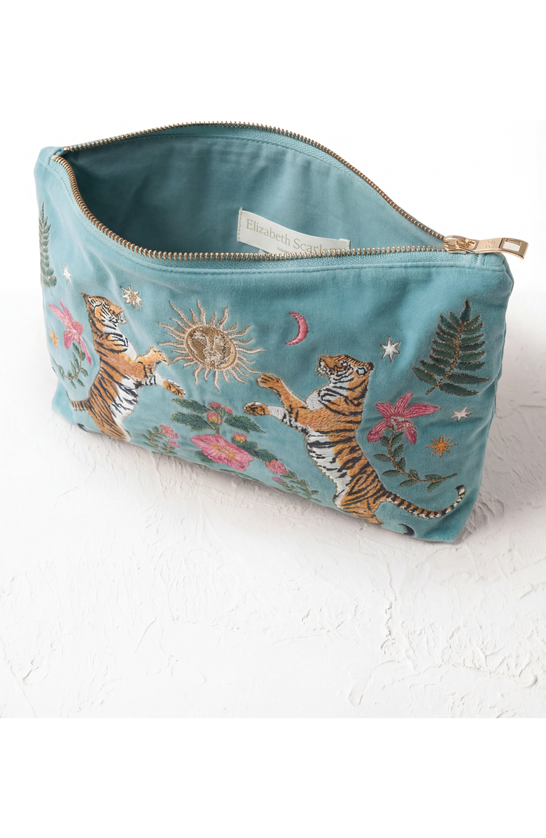 Elizabeth Scarlett Celestial Tiger Velvet Everyday Pouch, Alternate, color, Dusky Teal