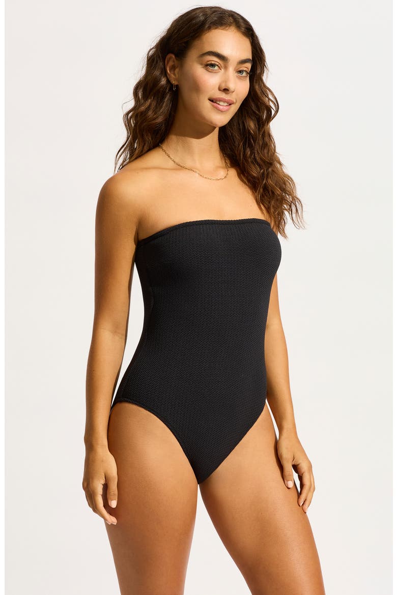 Strapless Bandeau One-Piece Swimsuit, Alternate, color, BLACK