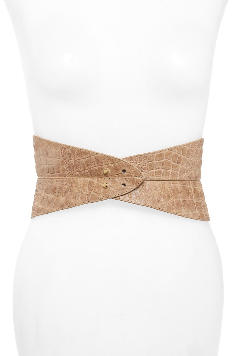 Leather Corset Belt, Main, color, CROC TAN