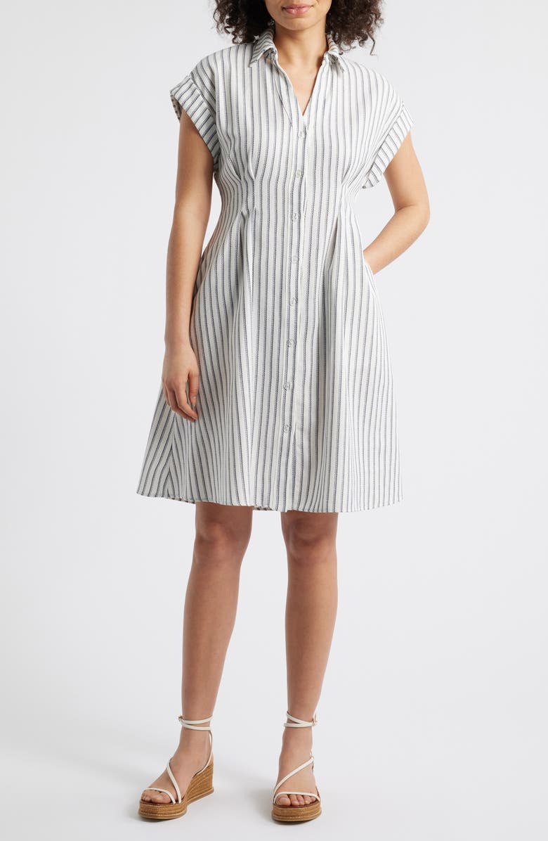 Julia Jordan Ticking Stripe Shirtdress, Main, color, Ivory Navy
