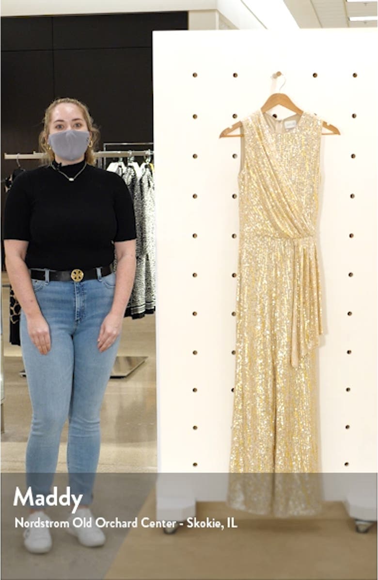 Briar Gold Foiled Sequin Sleeveless Jumpsuit, sales video thumbnail
