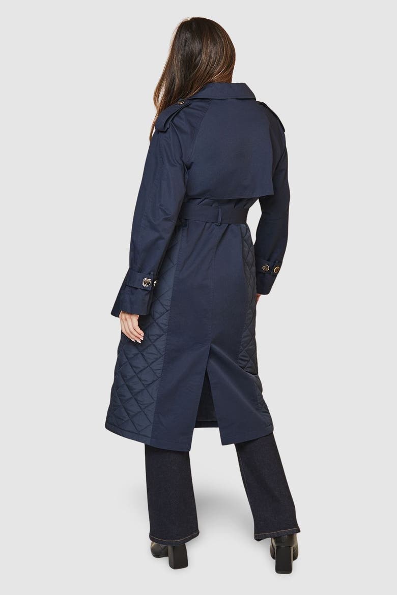 Padded Belted Trench Coat, Alternate, color, Navy