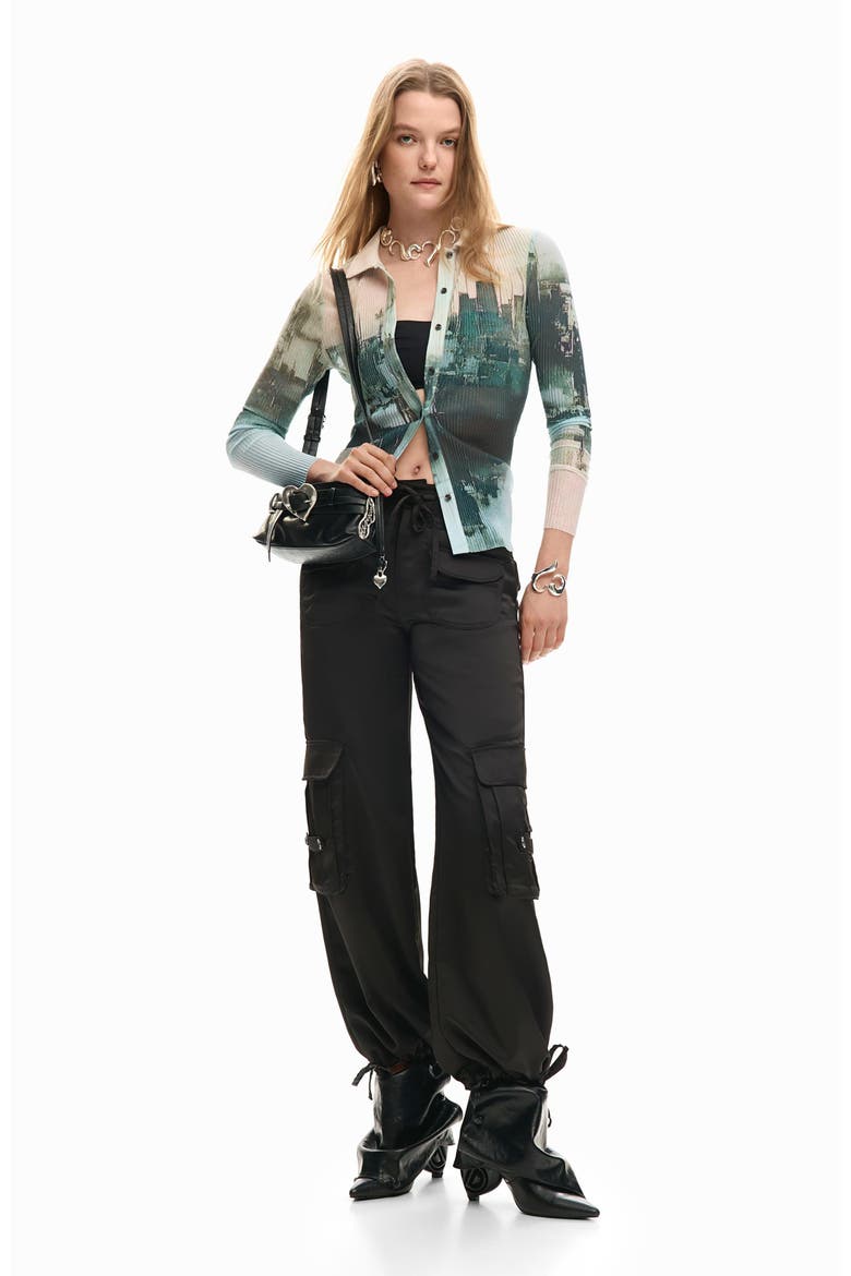 Rib Button-Up Shirt, Alternate, color, GRAY