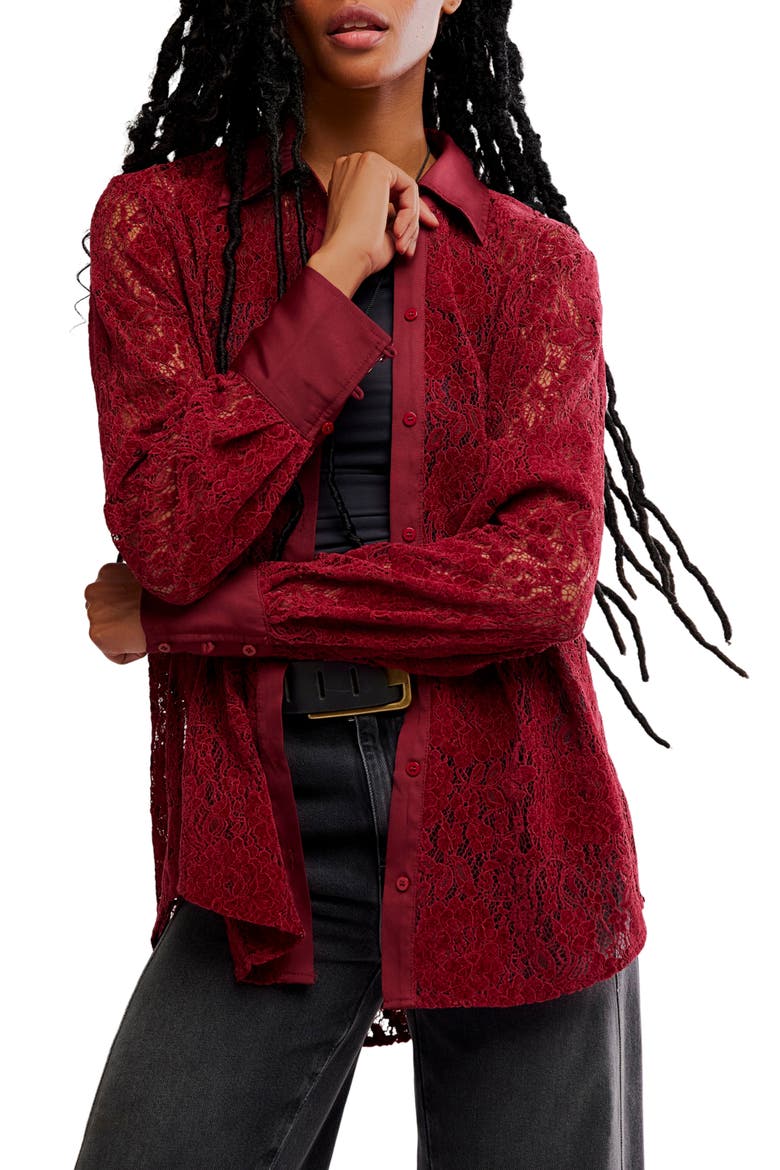 Faith Lace Button-Up Shirt, Main, color, CABERNET