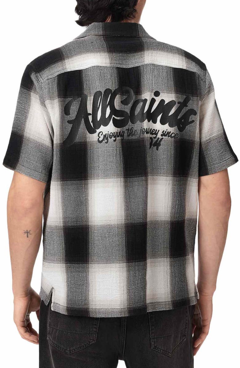 AllSaints Fade Out Plaid Camp Shirt, Alternate, color, Whisper Grey