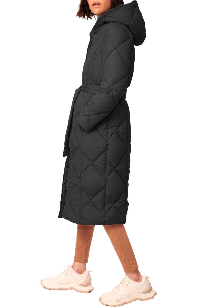Bernardo Quilted Tie Waist Recycled Polyester Longline Puffer Jacket, Alternate, color,