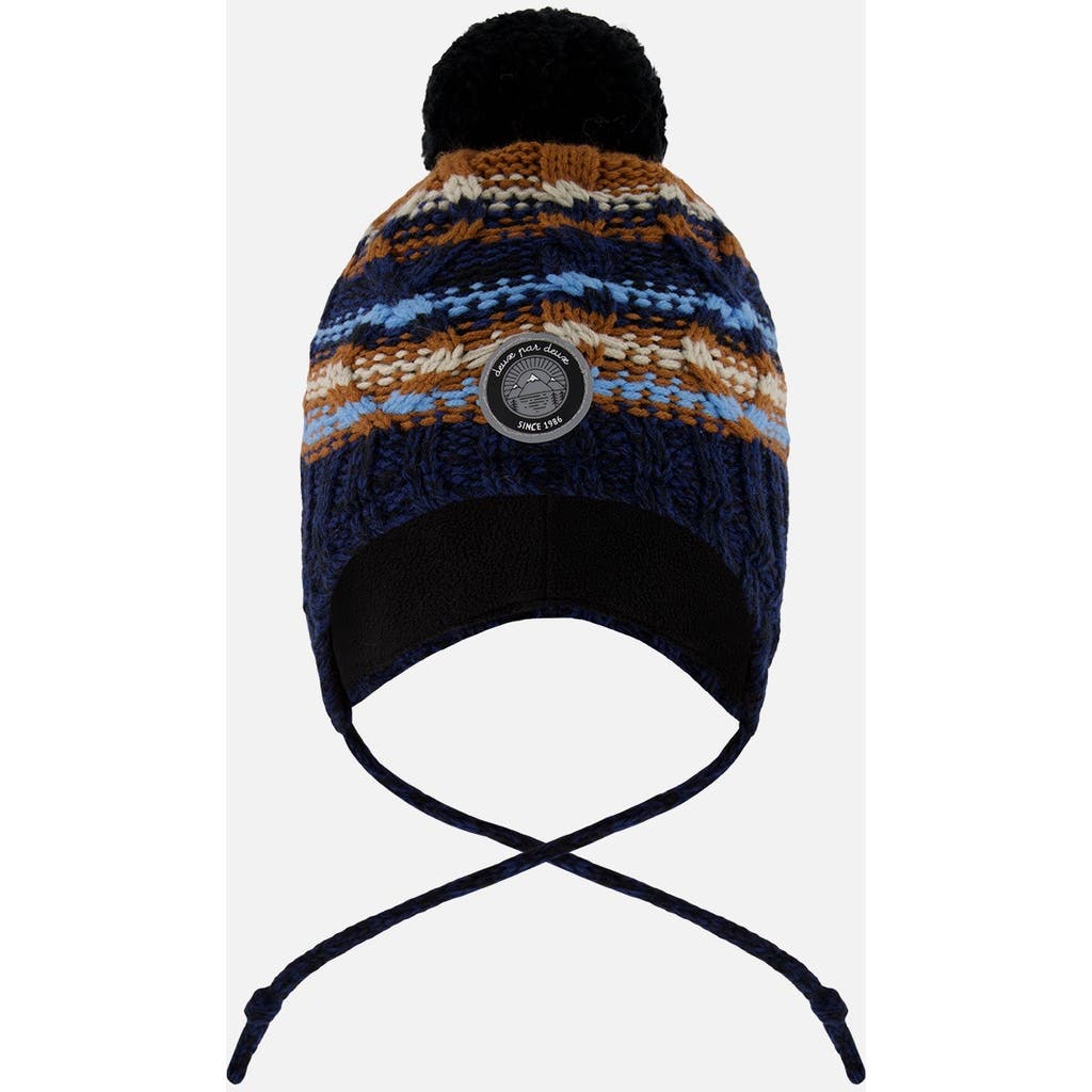 Deux Par Deux Lined Peruvian Knit Winter Hat With Pompom In Black