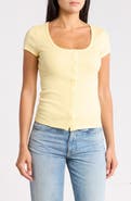 Abound Short Sleeve Ribbed Button Front Top