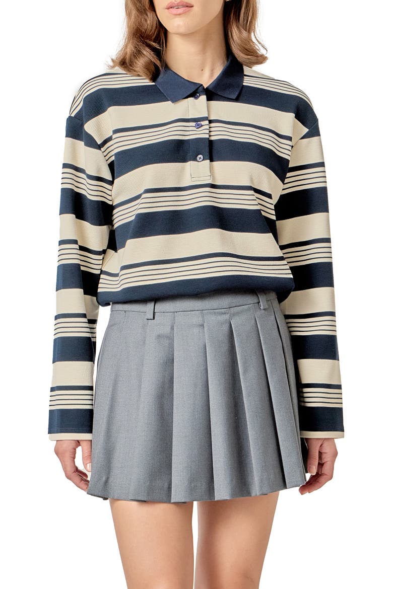 Stripe Relaxed Fit Polo Shirt, Main, color, NAVY/ CREAM