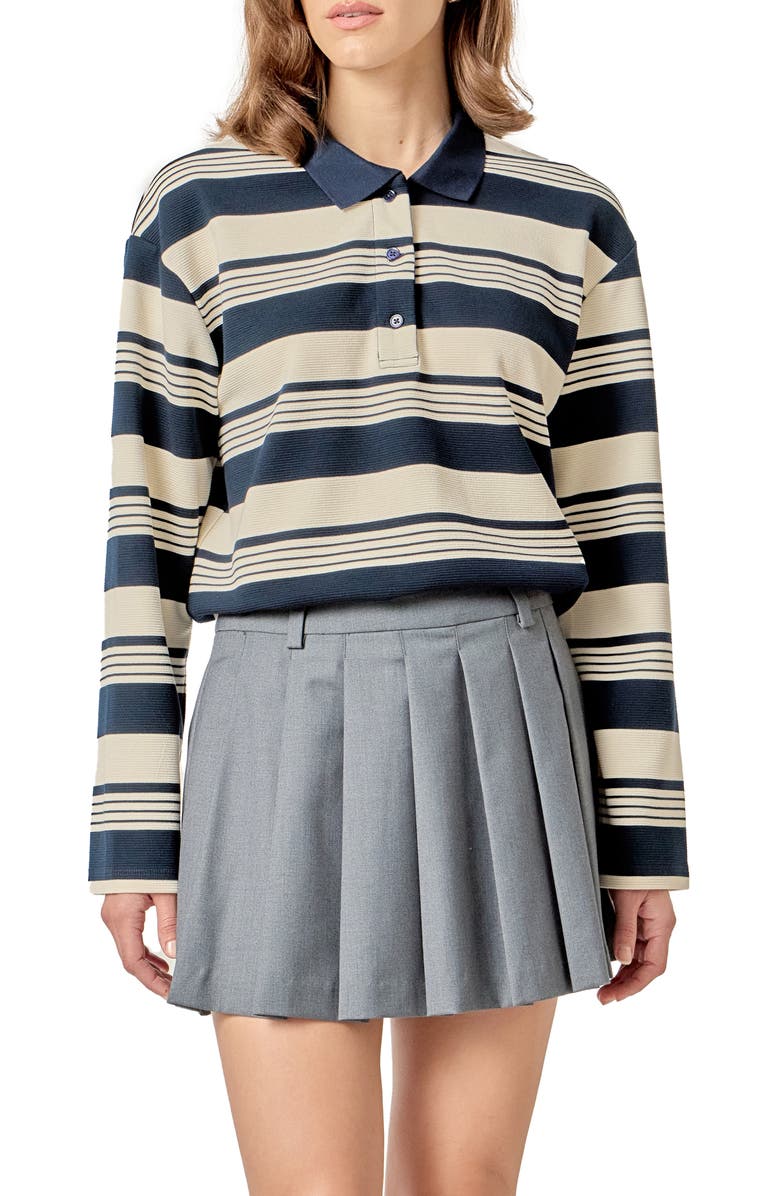 English Factory Stripe Relaxed Fit Polo Shirt, Main, color, Navy/ Cream