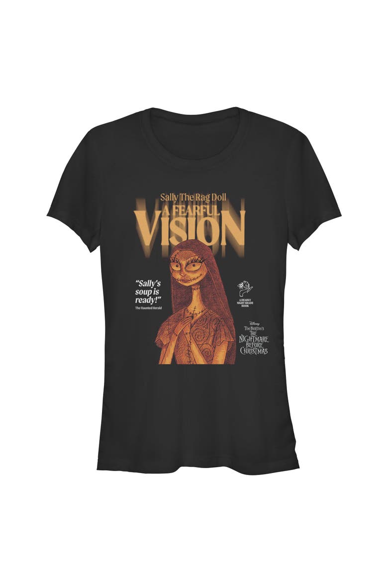 Juniors The Nightmare Before Christmas A Fearful Vision Sally T Shirt, Main, color, Black