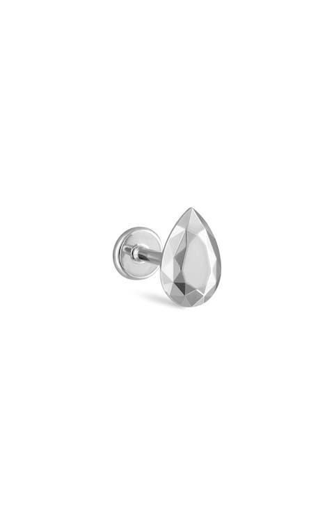 Faceted Pear Single Threaded Stud Earring