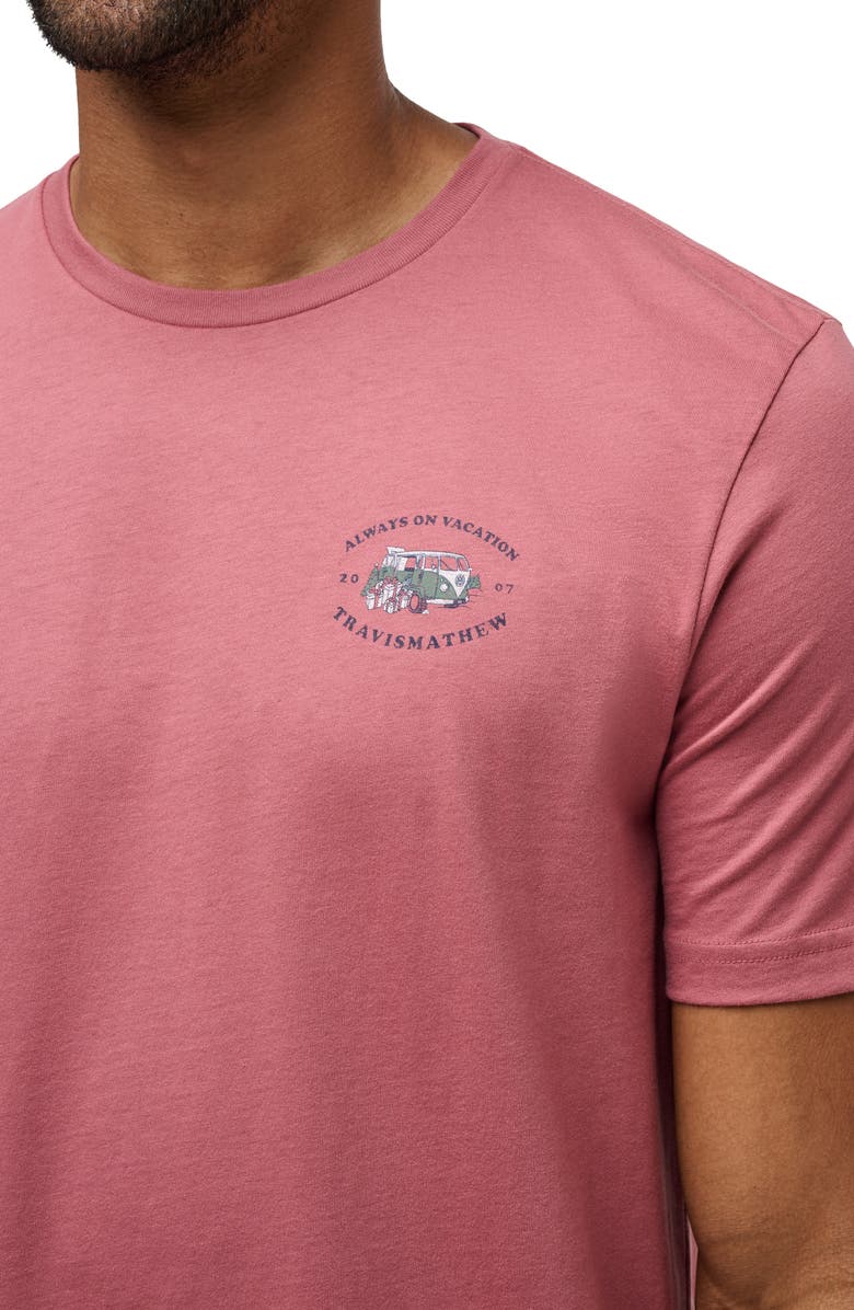 TravisMathew Little Drummer Graphic T-Shirt, Alternate, color, Roan Rouge