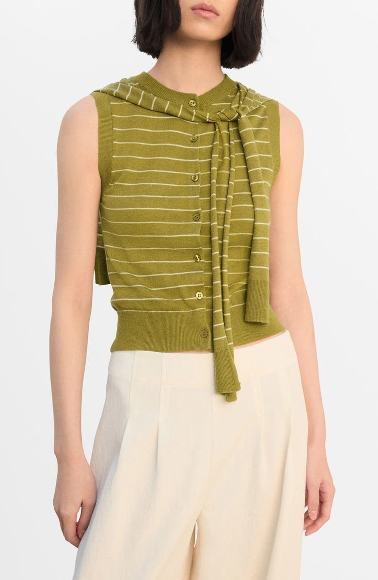 MANGO Tie Neck Sweater Vest, Main, color, Olive Green