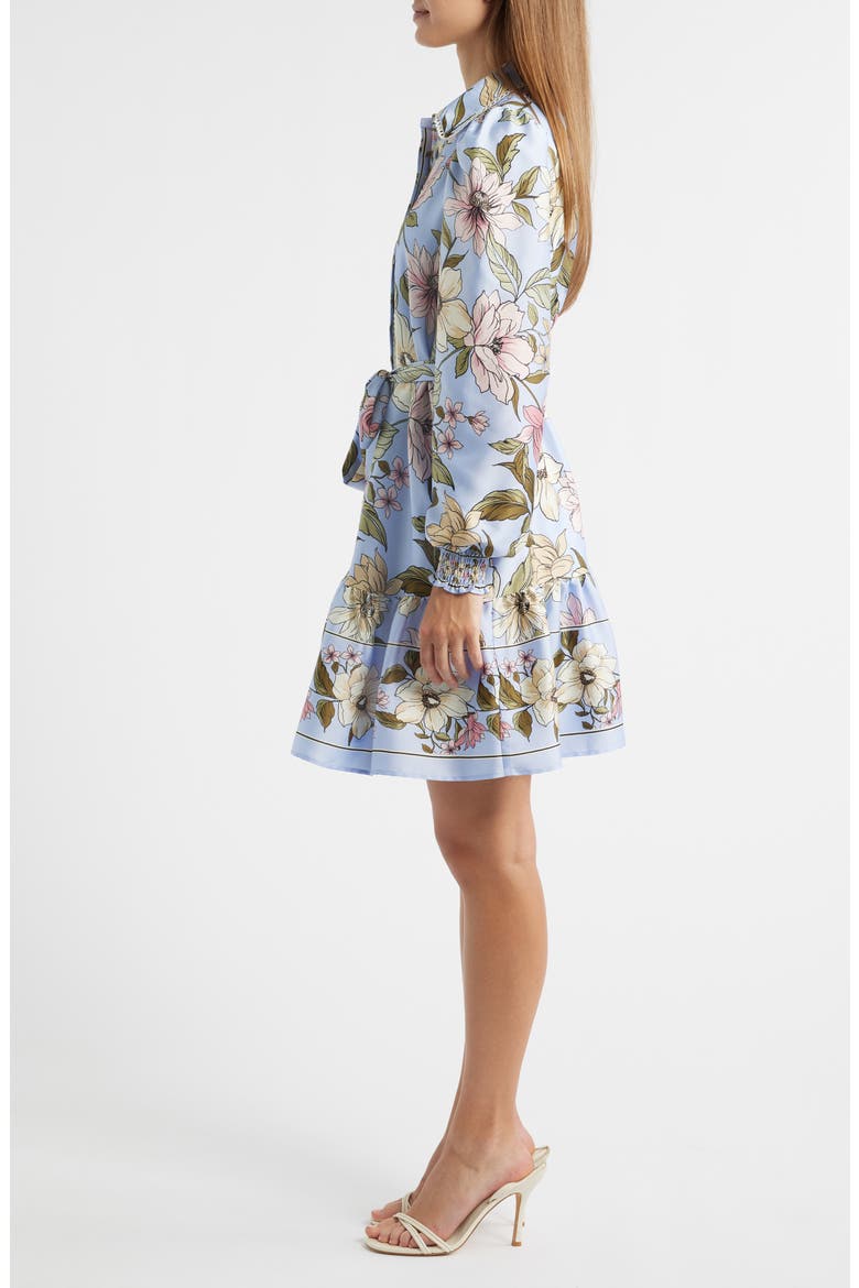Floral Print Long Sleeve Satin Shirtdress, Alternate, color, SURF BLUE MULTI