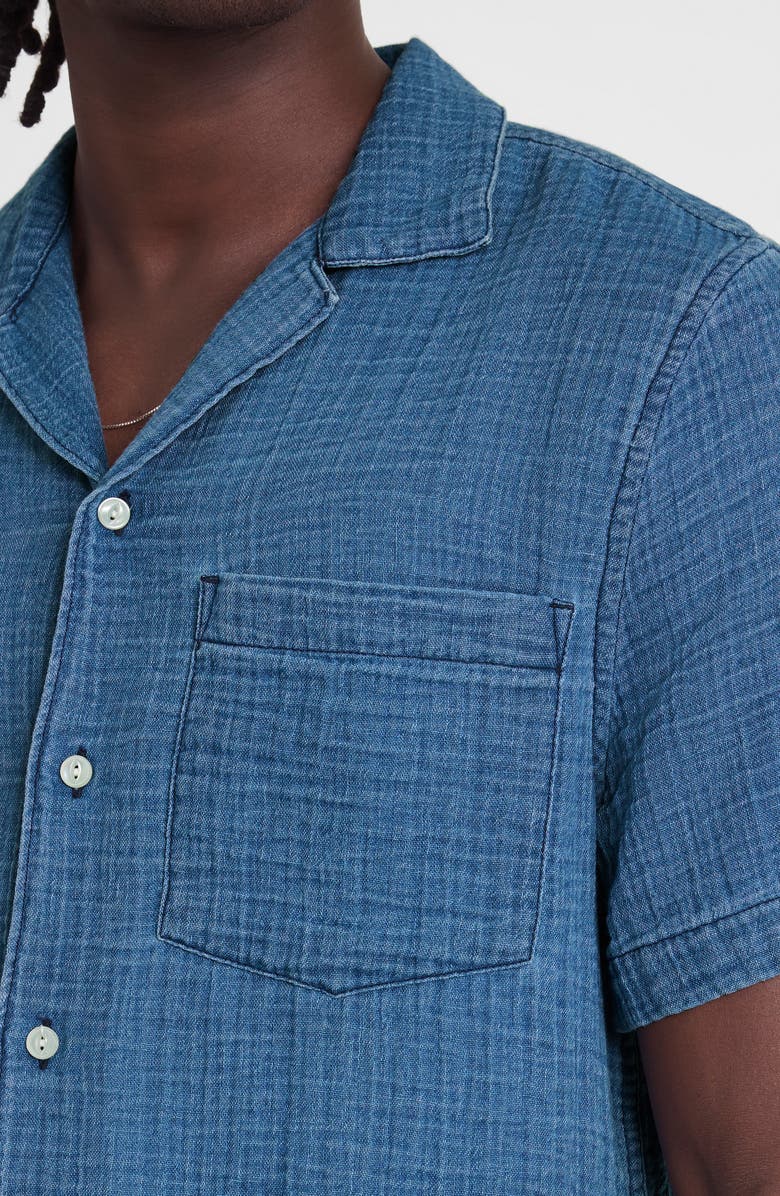 Madewell Indigo Dyed Short Sleeve Cotton Button-Up Shirt, Alternate, color, Light Indigo Gauze