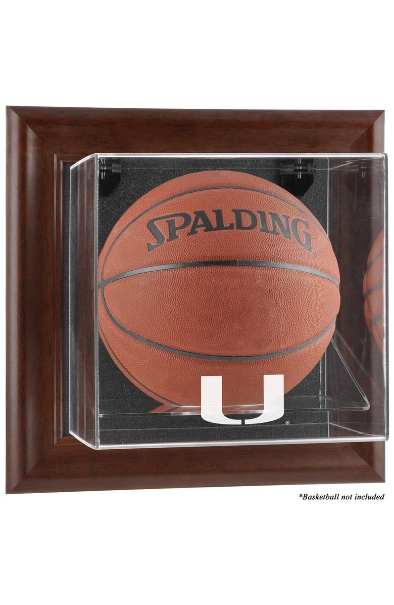 FANATICS AUTHENTIC Miami Hurricanes Brown Framed Wall-Mountable Basketball Display Case, Main, color, 