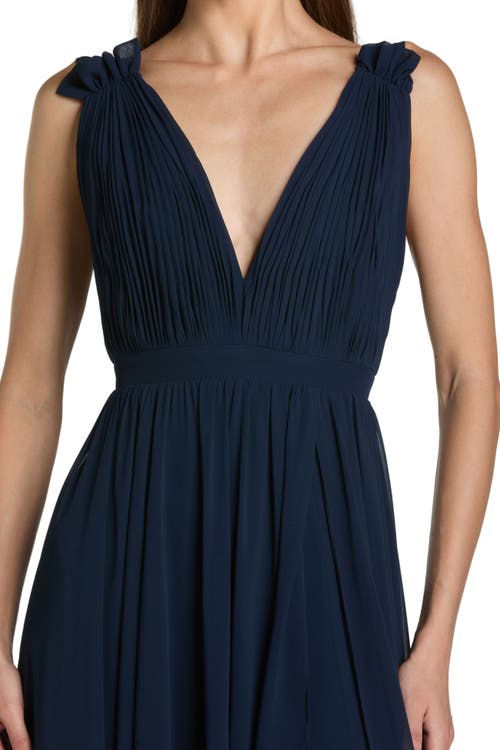 Mac Duggal Sleeveless Pleated Chiffon V-neck Gown In Blue