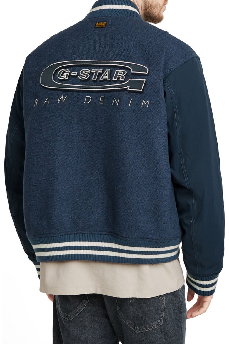 Varsity Recycled Wool Blend Jacket, Alternate, color, RANK BLUE