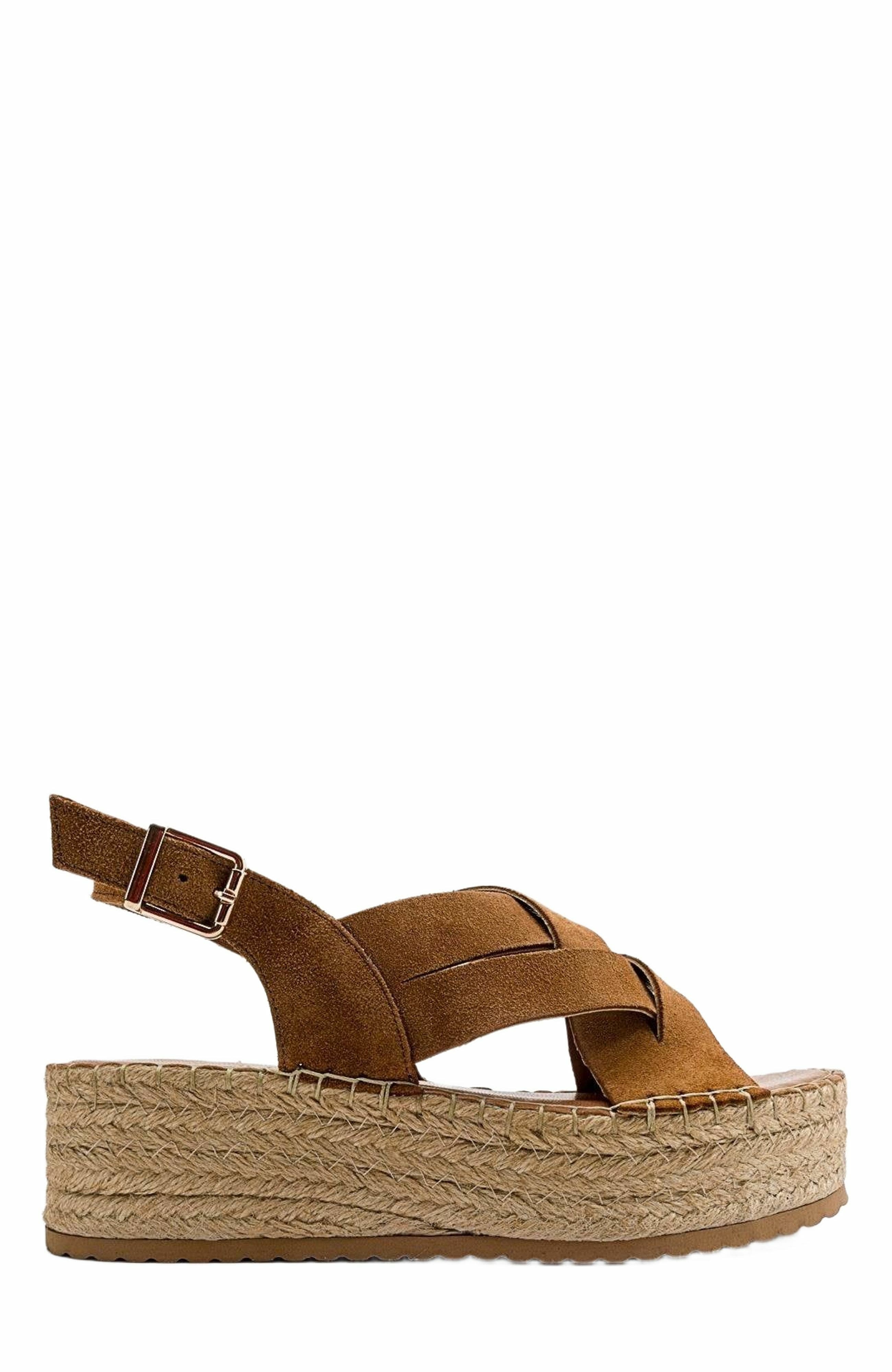 Forever & Always Shoes Lontano Suede Leather Platform Sandal, Alternate, color, Cognac Brown Suede Leather