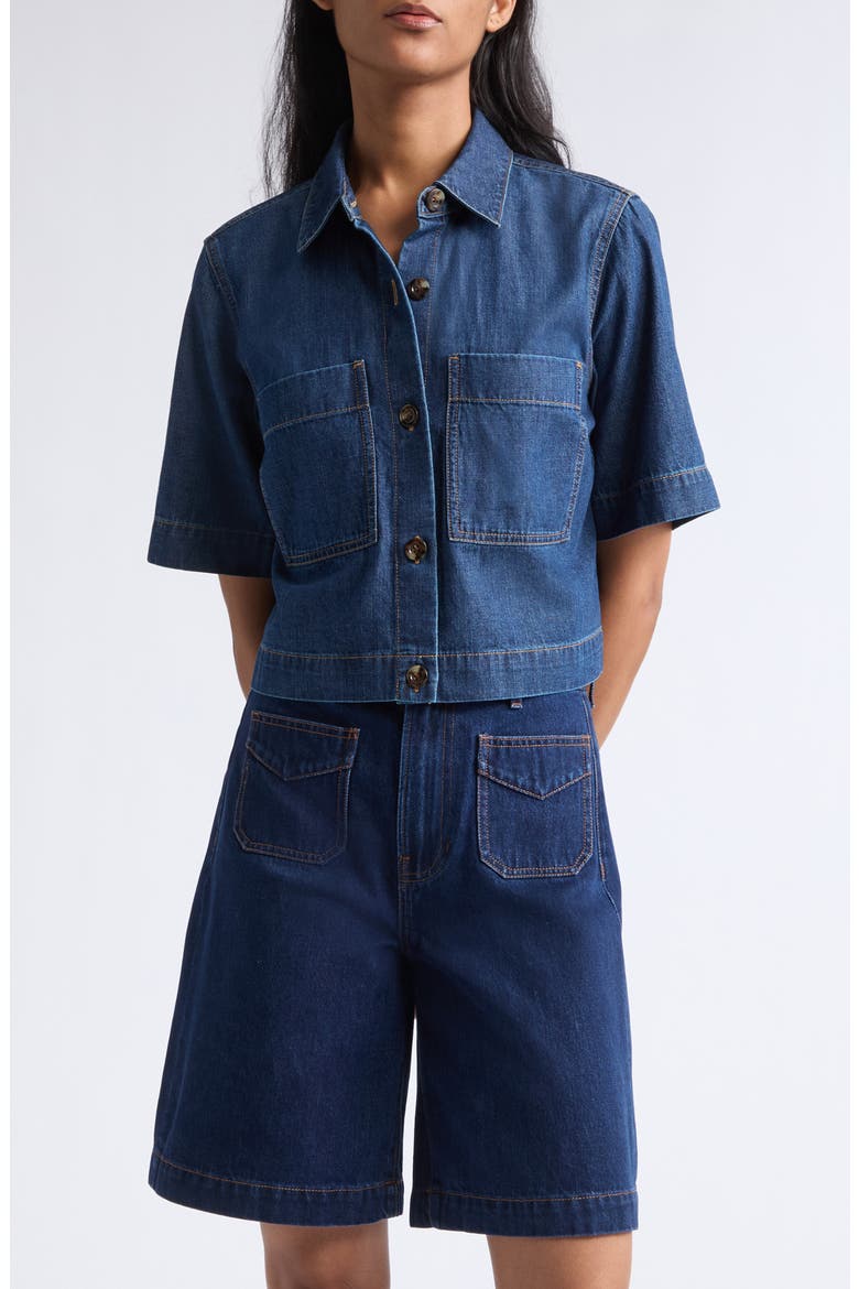 Spruce Cotton & Silk Blend Denim Button-Up Top, Main, color, STARRY NIGHT