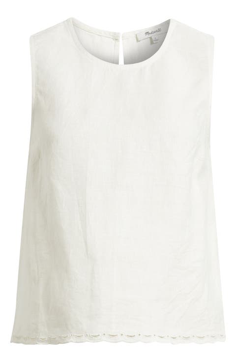 Lace Trim Pleated Linen Shell Top