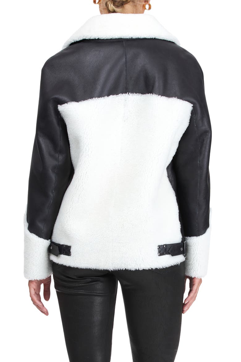 Genuine Shearling  Asymmetrical Zip Jacket, Alternate, color, BLACK/WHITE