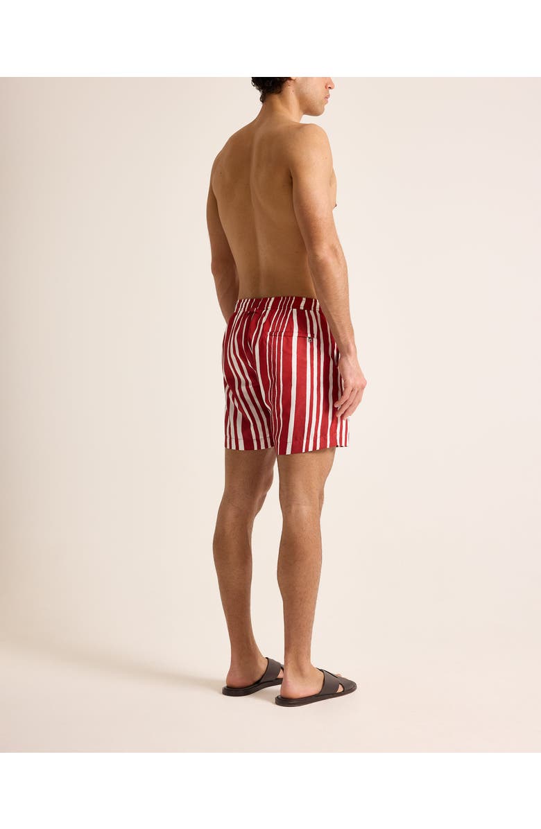 Orlebar Brown Bulldog Drawcord Mid-Length Classic Fit Drawcord Sun Stripe Swim Shorts, Alternate, color, Vermillion