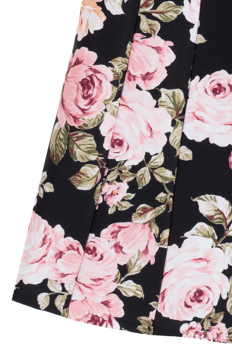 Rare Editions Kids' Floral Bow Paneled Mikado Fit & Flare Dress, Alternate, color, Black